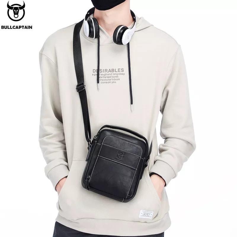 Шкіряна повсякденна ділова чоловіча сумка з натуральної шкіри. Чорна