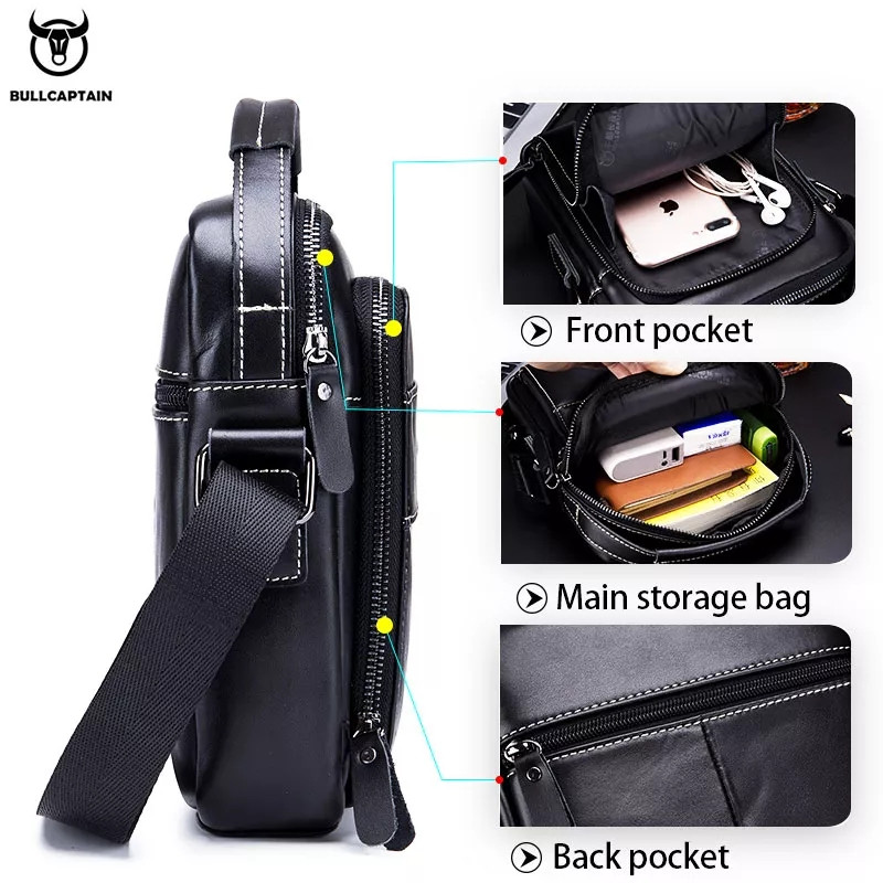 Шкіряна повсякденна ділова чоловіча сумка з натуральної шкіри. Чорна