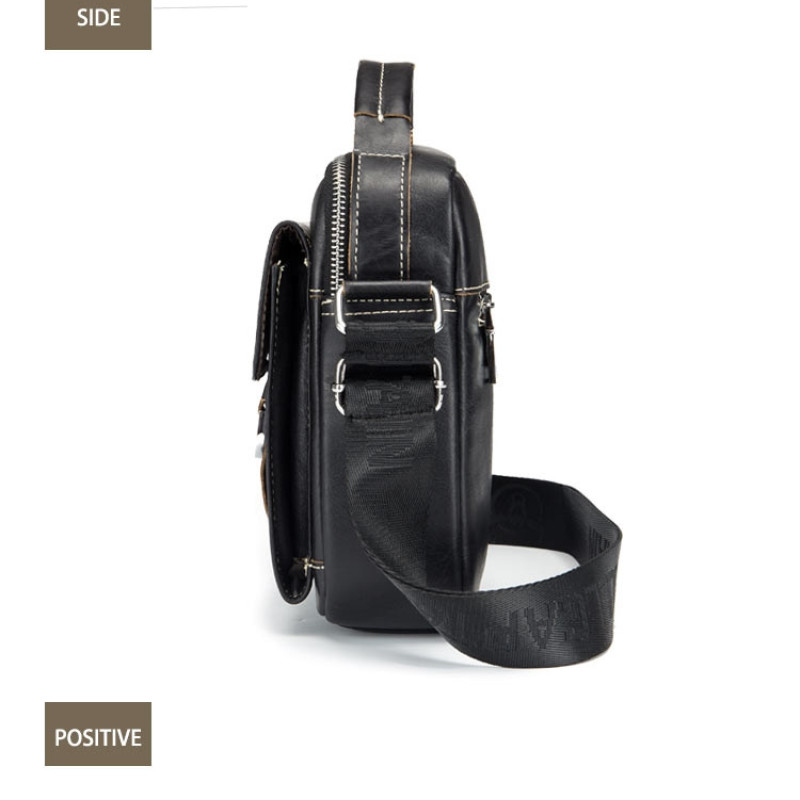 Шкіряна повсякденна ділова чоловіча сумка з натуральної шкіри. Чорна