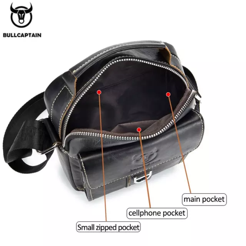 Шкіряна повсякденна ділова чоловіча сумка з натуральної шкіри. Чорна