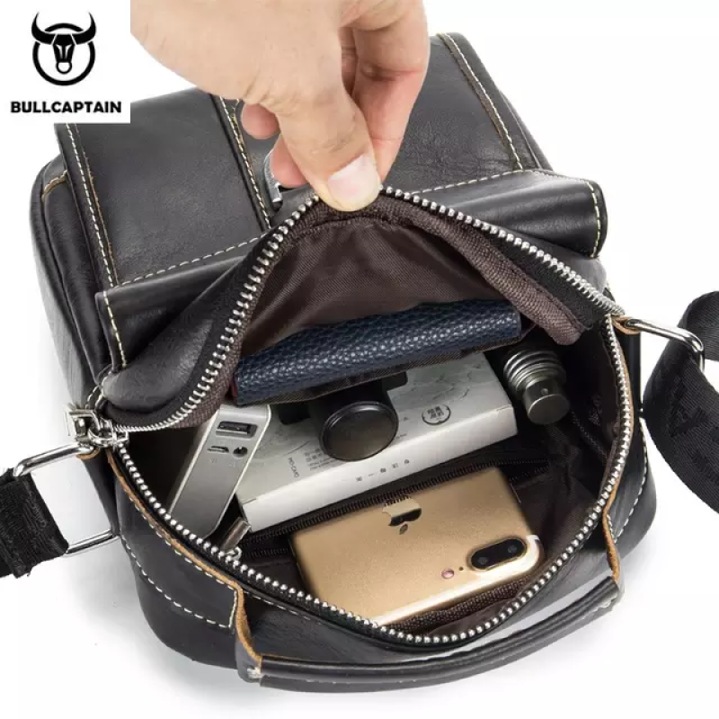 Шкіряна повсякденна ділова чоловіча сумка з натуральної шкіри. Чорна