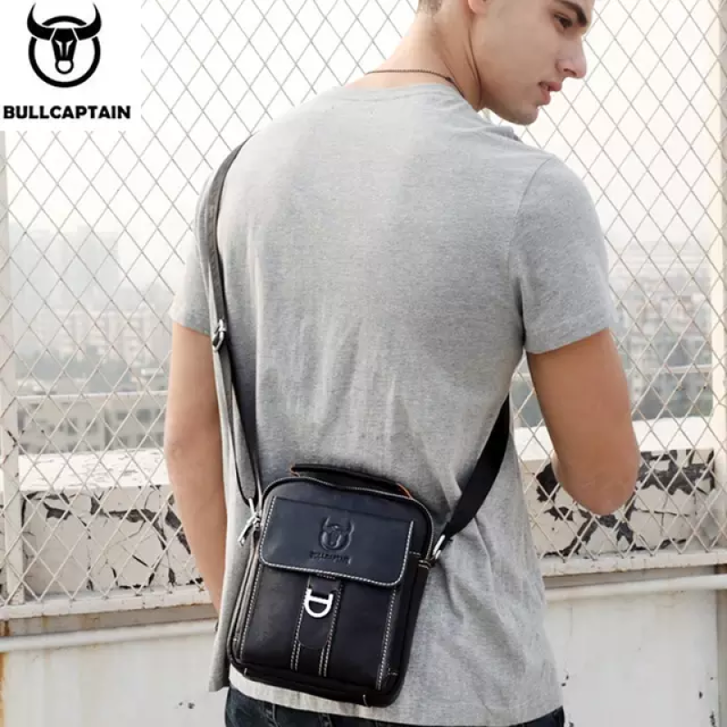 Шкіряна повсякденна ділова чоловіча сумка з натуральної шкіри. Чорна