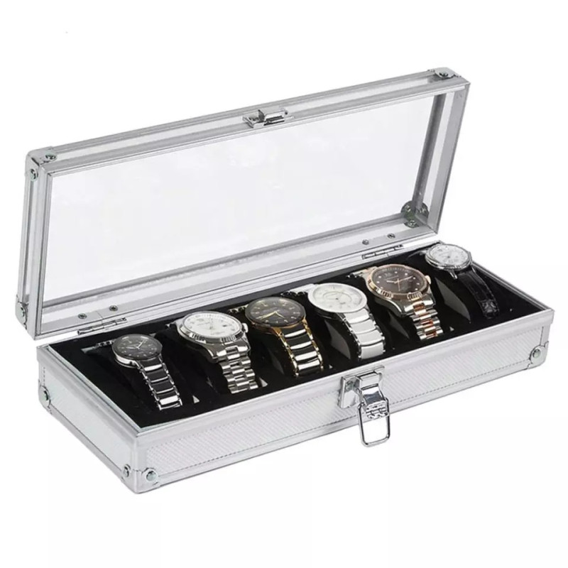 Скринька для зберігання годинників, на 6 відділень, алюміній