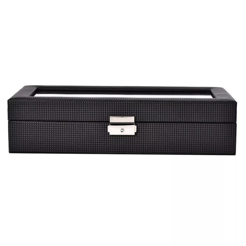 Скринька для зберігання годинників, на 12 відділень, карбон. З ключем