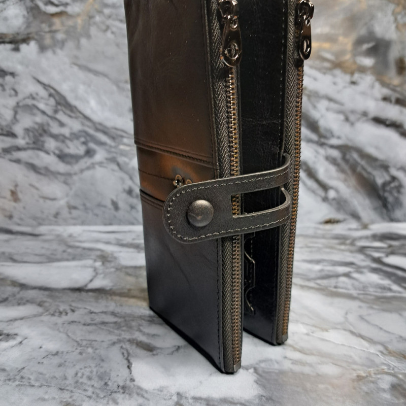 Гаманець довгий із натуральної шкіри. Портмоне. Шкіряний гаманець клатч унісекс Чорний