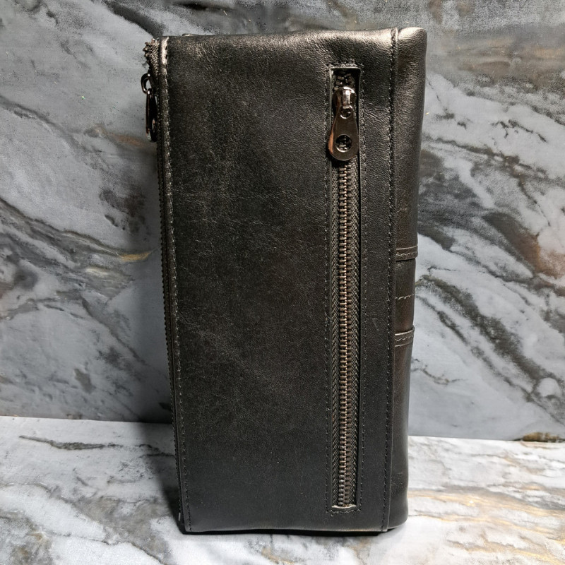 Гаманець довгий із натуральної шкіри. Портмоне. Шкіряний гаманець клатч унісекс Чорний