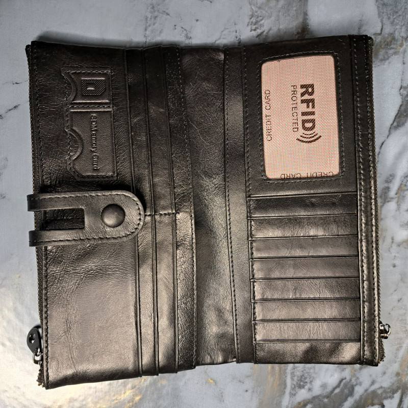 Гаманець довгий із натуральної шкіри. Портмоне. Шкіряний гаманець клатч унісекс Чорний