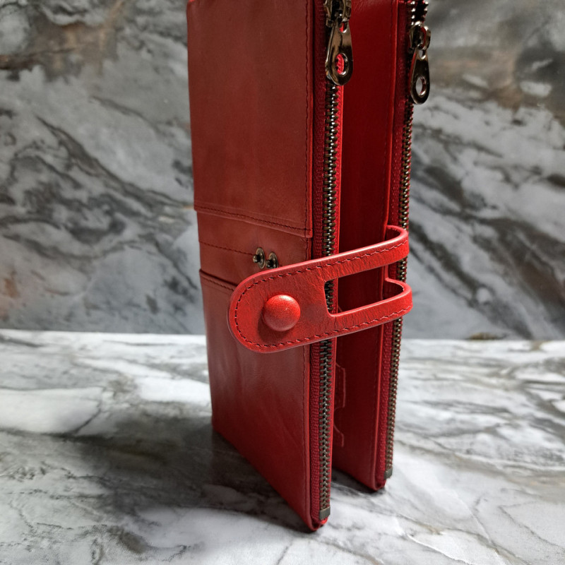 Гаманець довгий із натуральної шкіри. Портмоне. Шкіряний гаманець клатч унісекс Червоний