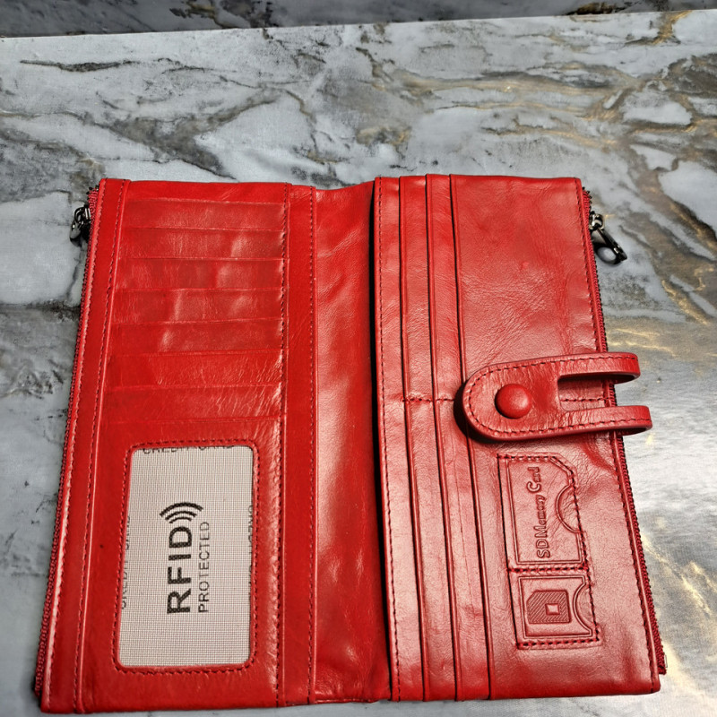 Гаманець довгий із натуральної шкіри. Портмоне. Шкіряний гаманець клатч унісекс Червоний