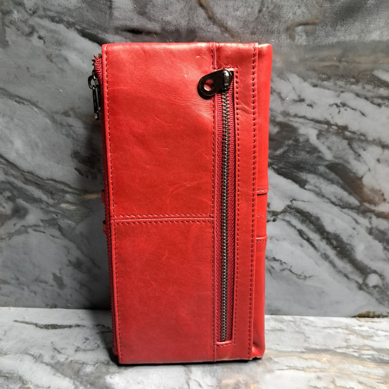 Гаманець довгий із натуральної шкіри. Портмоне. Шкіряний гаманець клатч унісекс Червоний