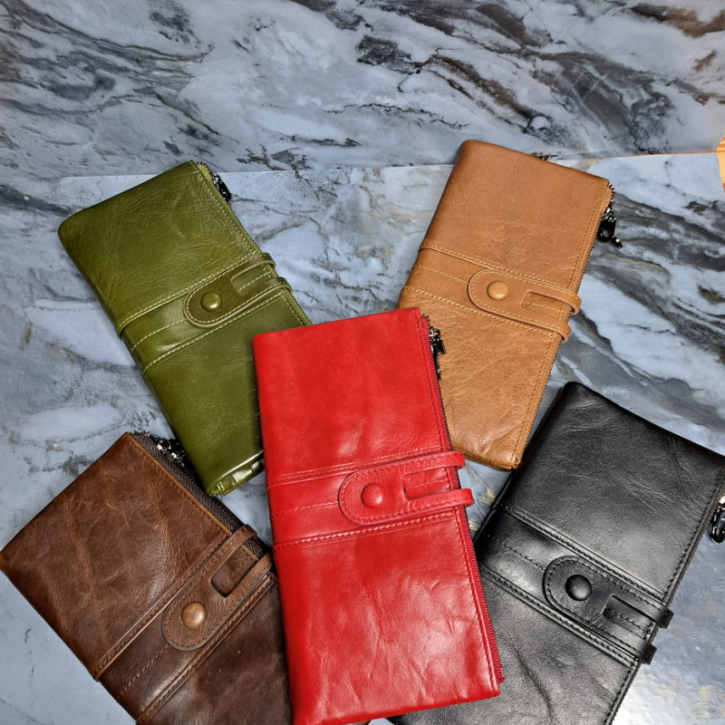 Гаманець довгий із натуральної шкіри. Портмоне. Шкіряний гаманець клатч унісекс Зелений