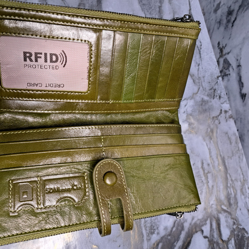 Гаманець довгий із натуральної шкіри. Портмоне. Шкіряний гаманець клатч унісекс Зелений