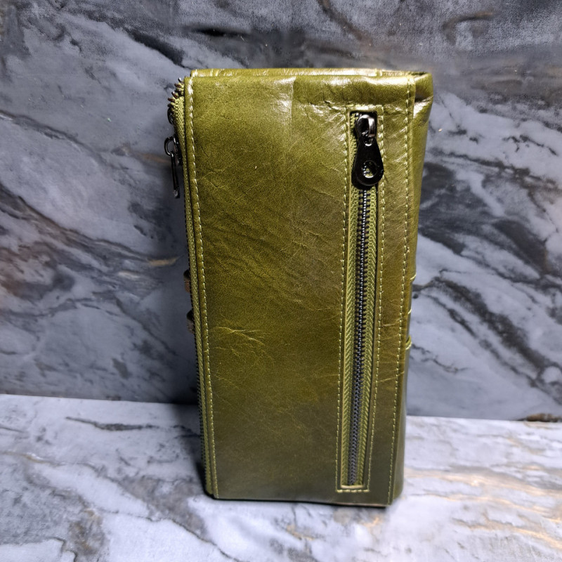 Гаманець довгий із натуральної шкіри. Портмоне. Шкіряний гаманець клатч унісекс Зелений