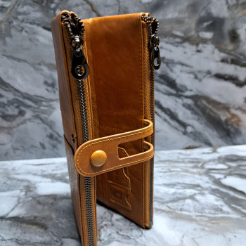 Гаманець довгий із натуральної шкіри. Портмоне. Шкіряний гаманець клатч унісекс Світло-коричневий