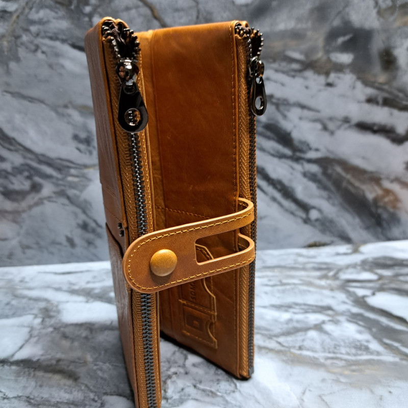 Гаманець довгий із натуральної шкіри. Портмоне. Шкіряний гаманець клатч унісекс Світло-коричневий