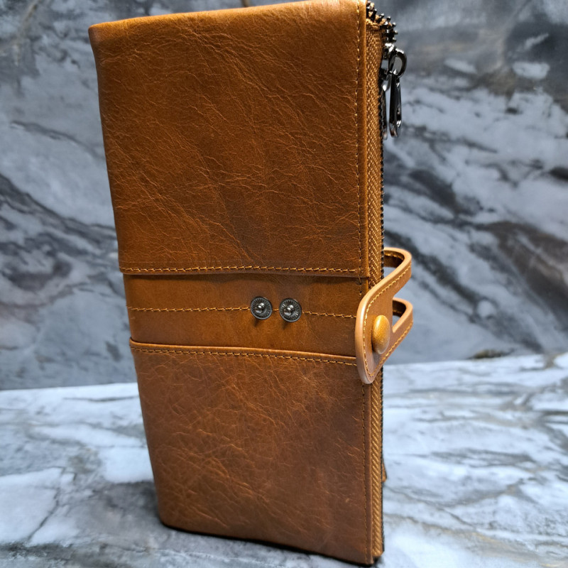 Гаманець довгий із натуральної шкіри. Портмоне. Шкіряний гаманець клатч унісекс Світло-коричневий