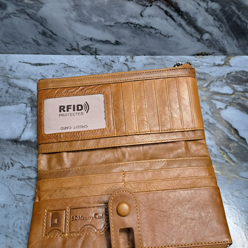 Гаманець довгий із натуральної шкіри. Портмоне. Шкіряний гаманець клатч унісекс Світло-коричневий