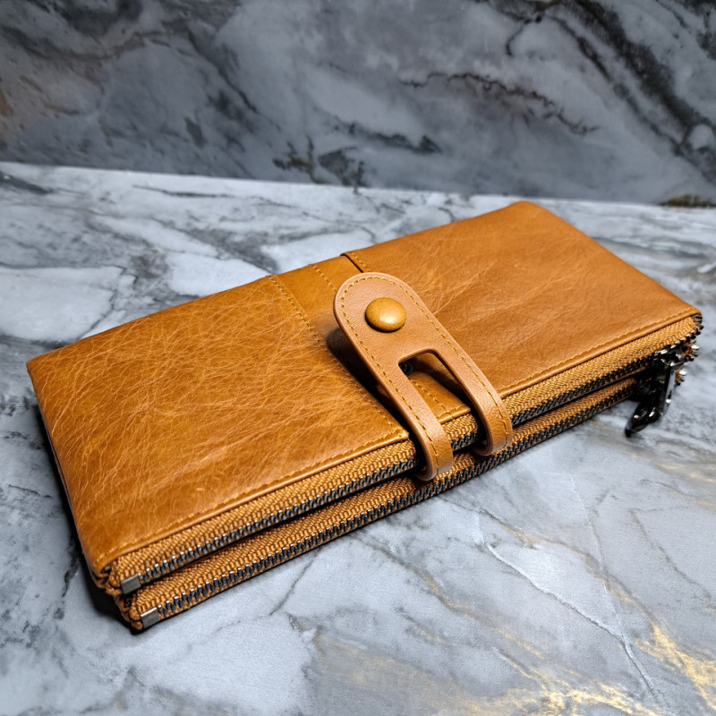 Гаманець довгий із натуральної шкіри. Портмоне. Шкіряний гаманець клатч унісекс Світло-коричневий