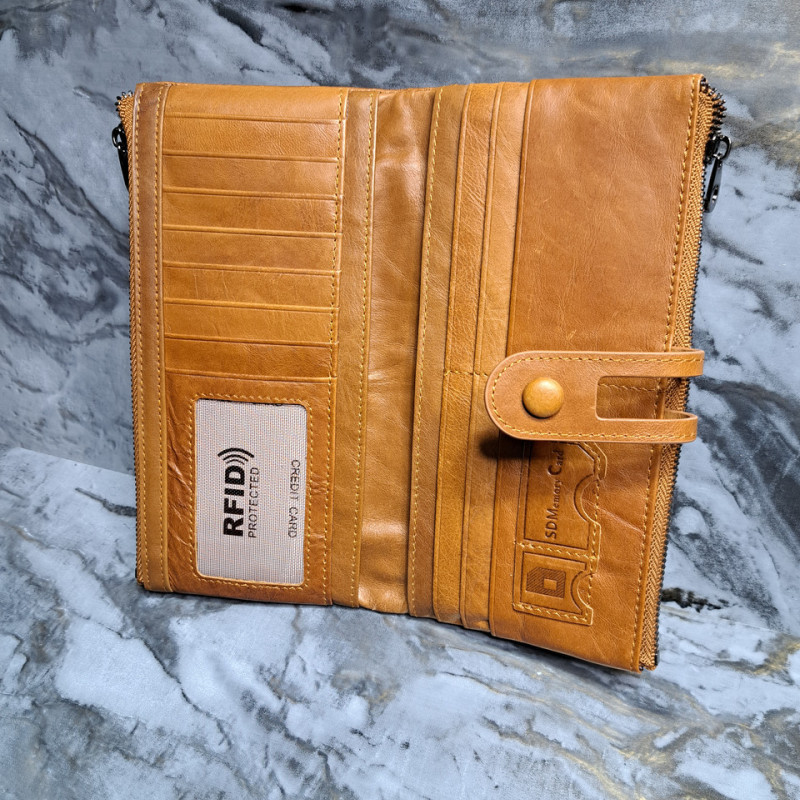 Гаманець довгий із натуральної шкіри. Портмоне. Шкіряний гаманець клатч унісекс Світло-коричневий