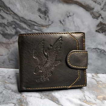 Чоловічий вертикальний гаманець із натуральної шкіри з Rfid-захистом із тисненням Чорний