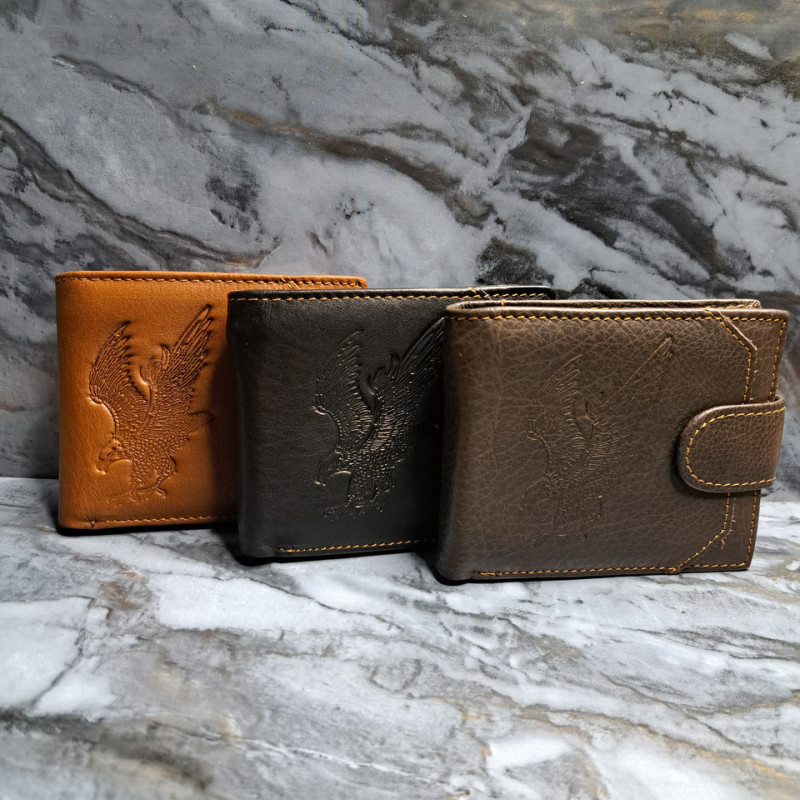 Чоловічий вертикальний гаманець із натуральної шкіри з Rfid-захистом із тисненням Темно-коричневий