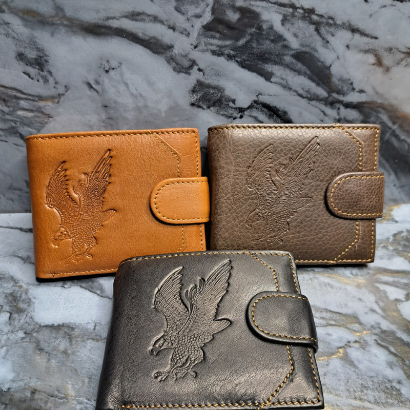 Чоловічий вертикальний гаманець із натуральної шкіри з Rfid-захистом із тисненням Темно-коричневий