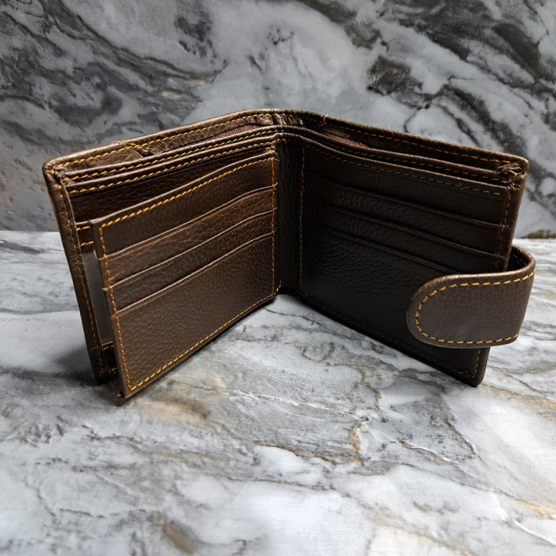 Чоловічий вертикальний гаманець із натуральної шкіри з Rfid-захистом із тисненням Темно-коричневий