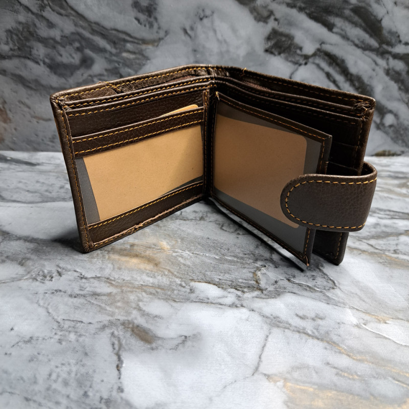 Чоловічий вертикальний гаманець із натуральної шкіри з Rfid-захистом із тисненням Темно-коричневий