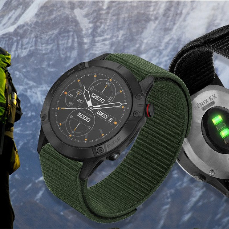 Тканевий ремінець для Garmin Fenix 7 / 6-6 Pro / 6 Supphire / Fenix 5-5 Plus / Foreruner 945 / MARQ / 22 мм Зелений