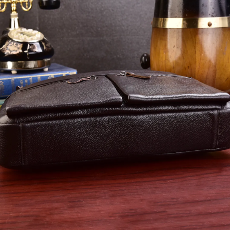 Чоловічий діловий портфель з натуральної шкіри, повсякденна сумка через плече. Коричнева