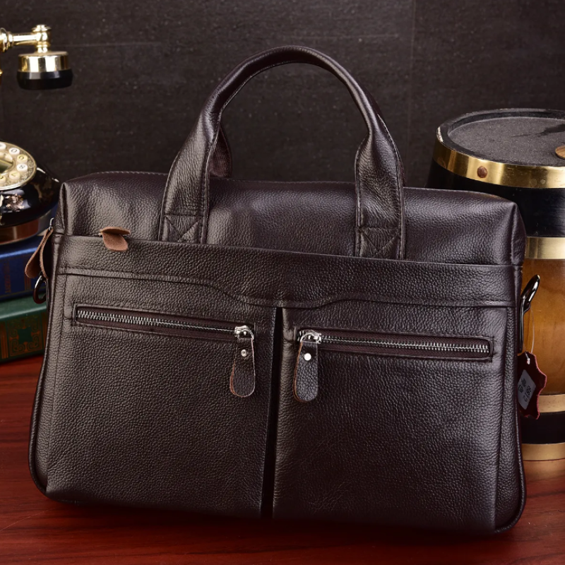 Чоловічий діловий портфель з натуральної шкіри, повсякденна сумка через плече. Коричнева