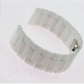 Браслет для годинника керамічний, глянцевий 20 мм Білий велика ланка