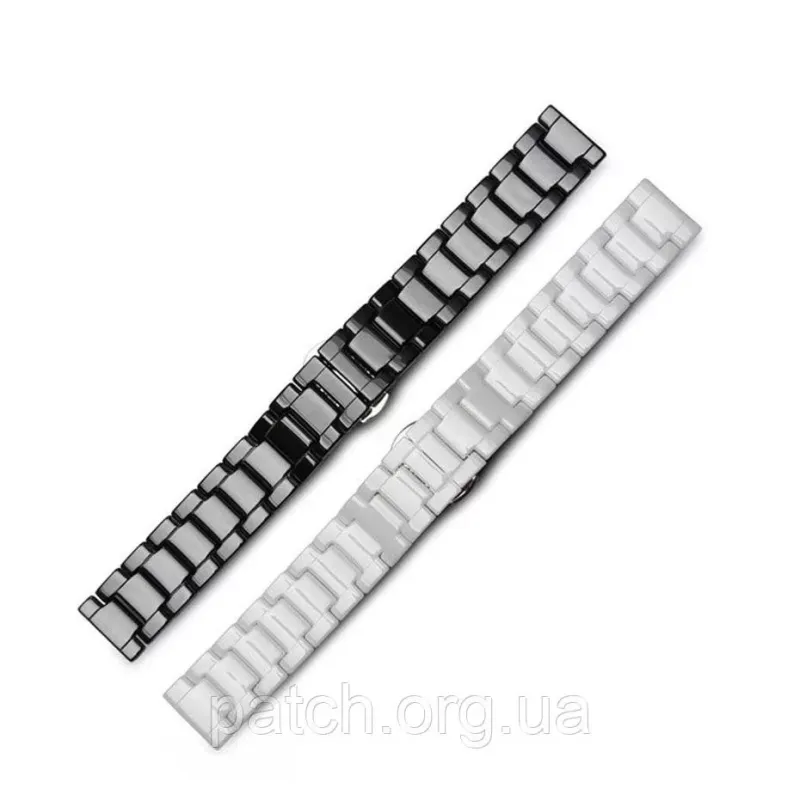 Браслет для годинника керамічний, глянцевий 20 мм Чорний велика ланка