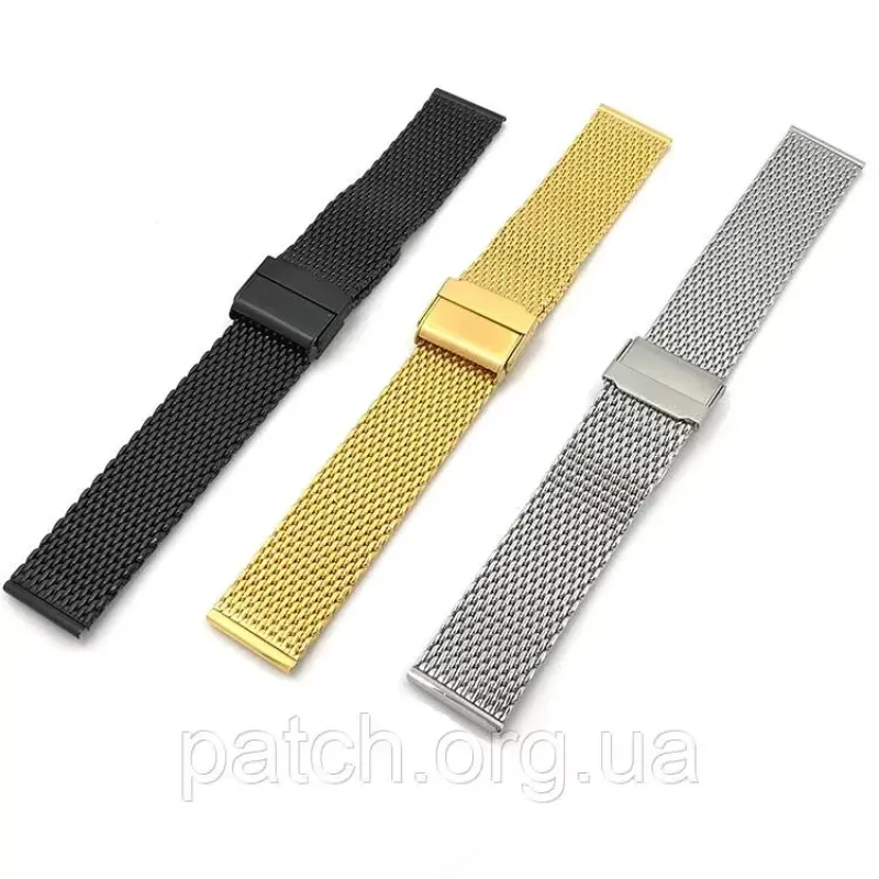 Ремінець змінний міланське плетіння (сітка, 2.5 мм) з неіржавкої сталі 22 мм Чорний