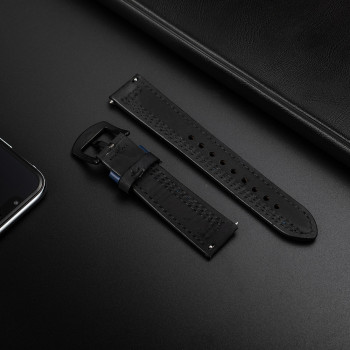 Ремінець для годинника з натуральної шкіри, із системою швидкої заміни 22 мм Чорний із синьою смугою