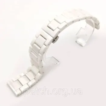 Браслет для годинника керамічний, глянсовий. 22 мм. Біла велика ланка