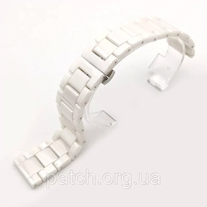Браслет для годинника керамічний, глянсовий. 22 мм. Біла велика ланка