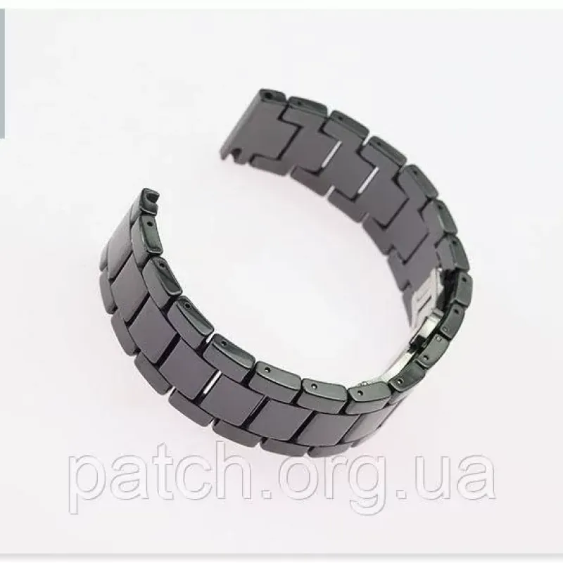 Браслет для годинника керамічний, глянсовий. 22 мм. Чорна велика ланка