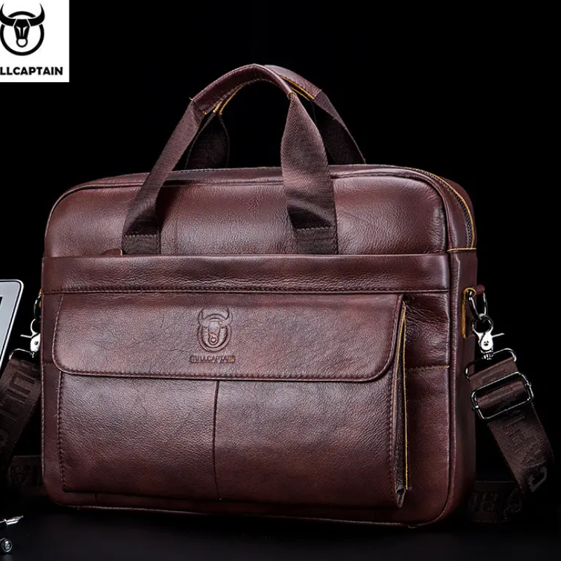 Чоловічий діловий портфель із натуральної шкіри, повсякденна сумка через плече в стилі ретро Коричневий