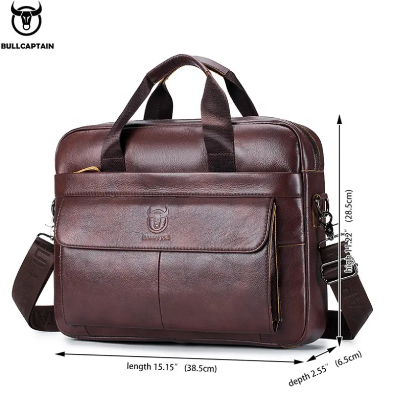 Чоловічий діловий портфель із натуральної шкіри, повсякденна сумка через плече в стилі ретро Коричневий