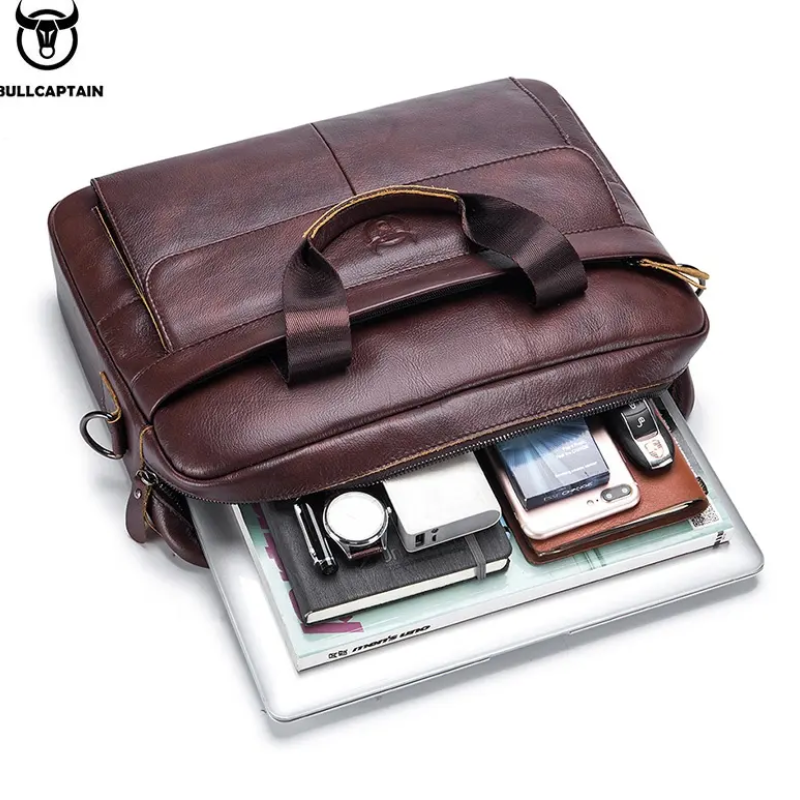 Чоловічий діловий портфель із натуральної шкіри, повсякденна сумка через плече в стилі ретро Коричневий
