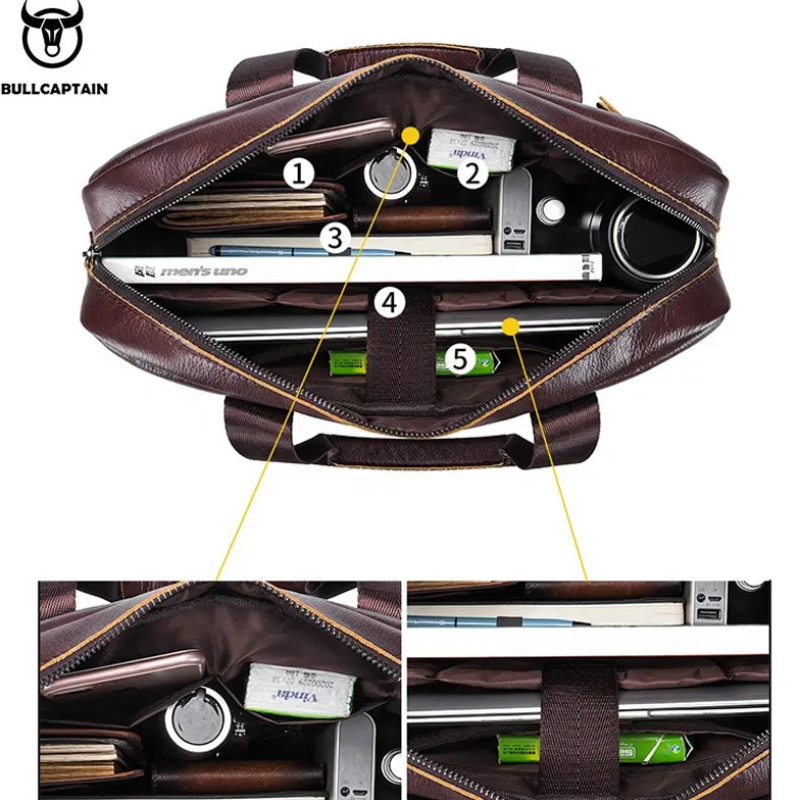 Чоловічий діловий портфель із натуральної шкіри, повсякденна сумка через плече в стилі ретро Коричневий