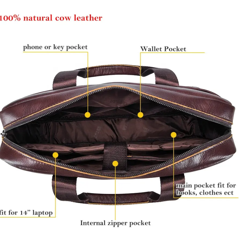 Чоловічий діловий портфель із натуральної шкіри, повсякденна сумка через плече в стилі ретро Коричневий
