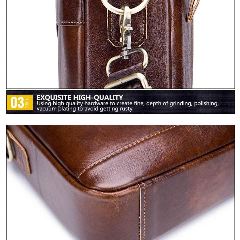 Чоловічий діловий портфель з натуральної шкіри, повсякденна сумка через плече в стилі ретро