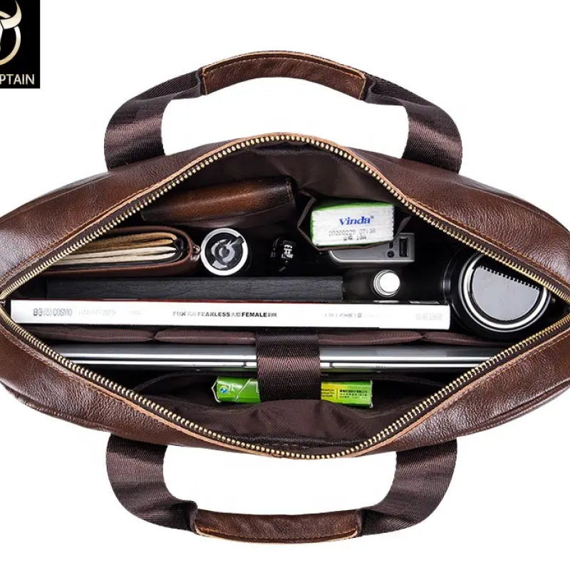 Чоловічий діловий портфель з натуральної шкіри, повсякденна сумка через плече в стилі ретро Чорний