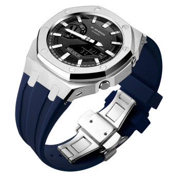 Ремінець, безель (рант) для годинника Casio G-SHOCK GA-2100 / GA-2110 / GA-B2100 Сріблястий із синім