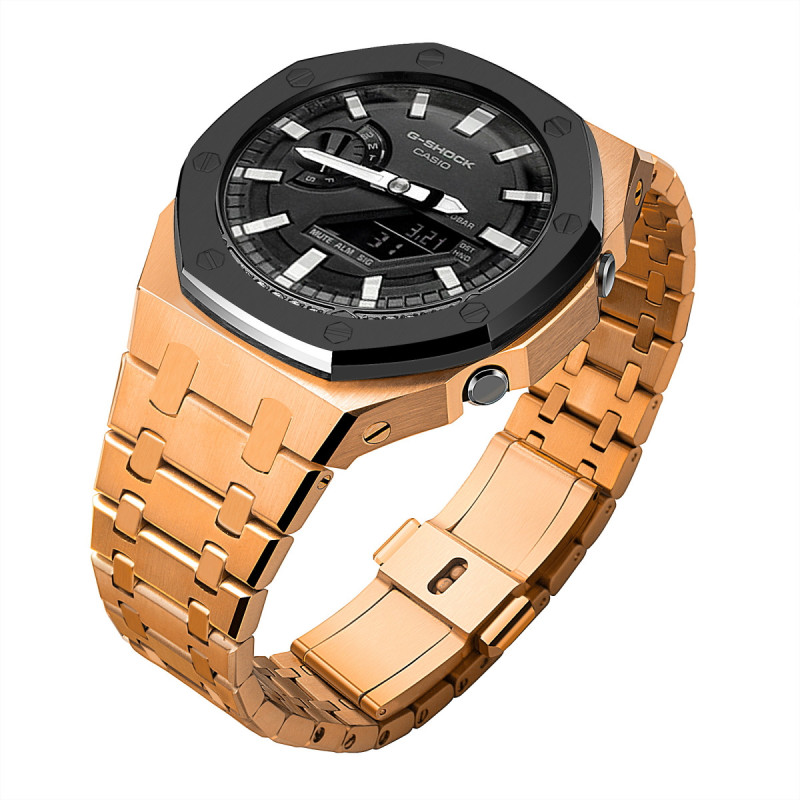 Браслет, безель (рант) для годинника Casio G-SHOCK GA-2100 / GA-2110 / GA-B2100 Рожеве золото з чорним безелем