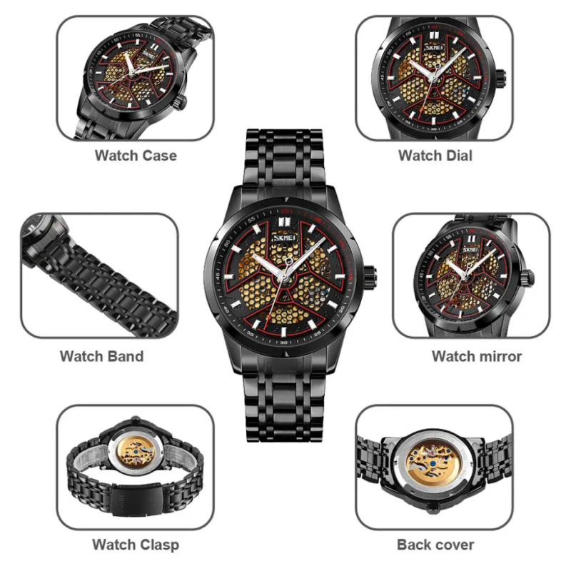Чоловічий механічний годинник скелетон Skmei 9225