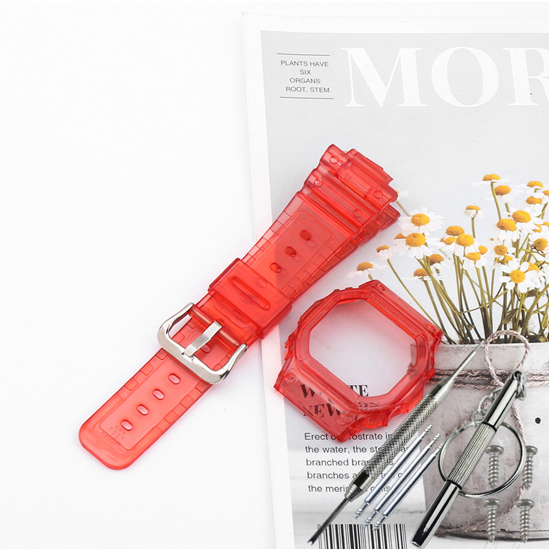 Комплект корпус + ремінець, прозорий для Casio G-SHOCK DW-5600/GW-B5600/GB-5600/GWX-5600/DW-5025 Червоний