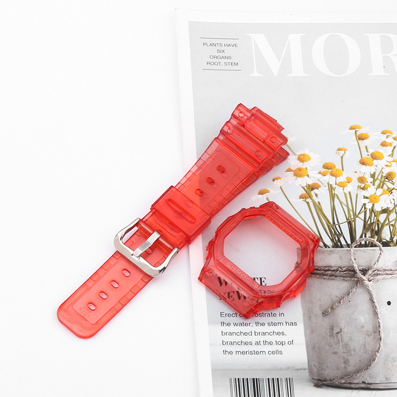 Комплект корпус + ремінець, прозорий для Casio G-SHOCK DW-5600/GW-B5600/GB-5600/GWX-5600/DW-5025 Червоний